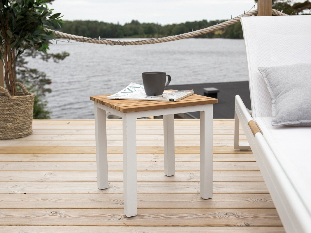Table basse de jardin Dallas 733 (Clair bois + Blanc)