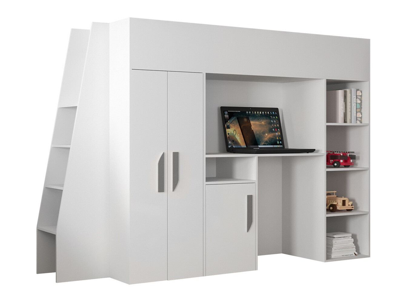 Lit mezzanine Hartford 355 (Blanc + Blanc brillant + Gris)