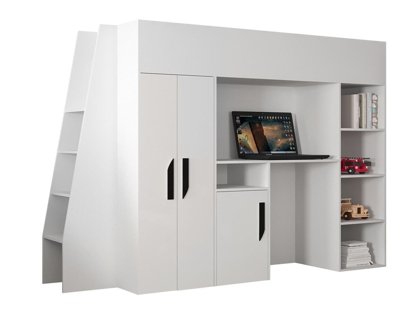 Lit mezzanine Hartford 355 (Blanc + Blanc brillant + Noir)