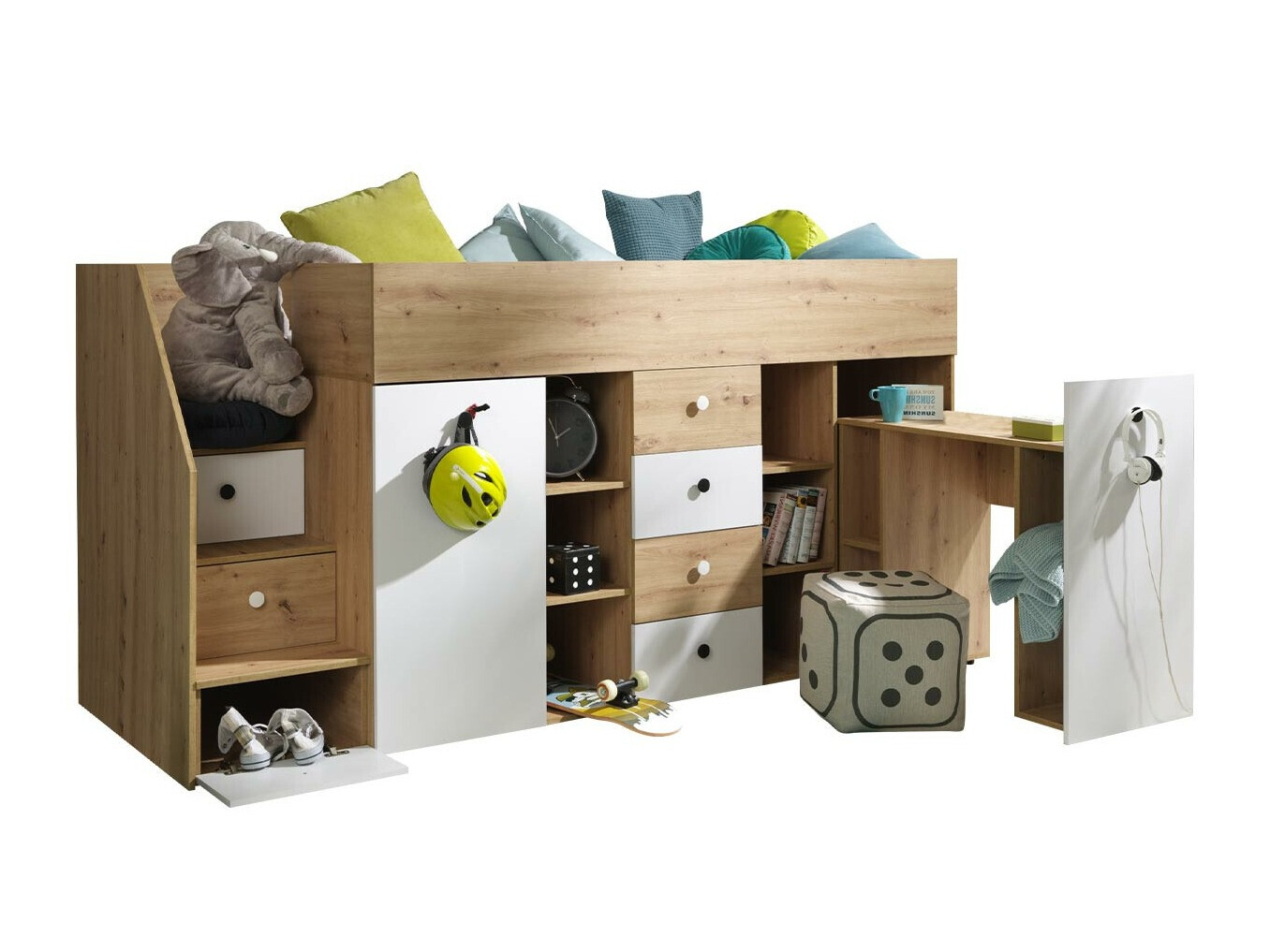 Lit mezzanine Hartford 361 (Chêne Artisan + Blanc)