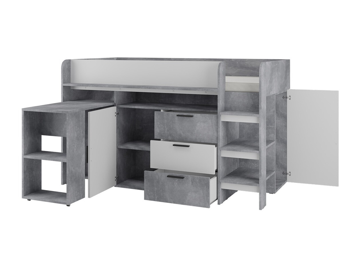 Lit mezzanine Hartford 363 (Béton + Blanc)