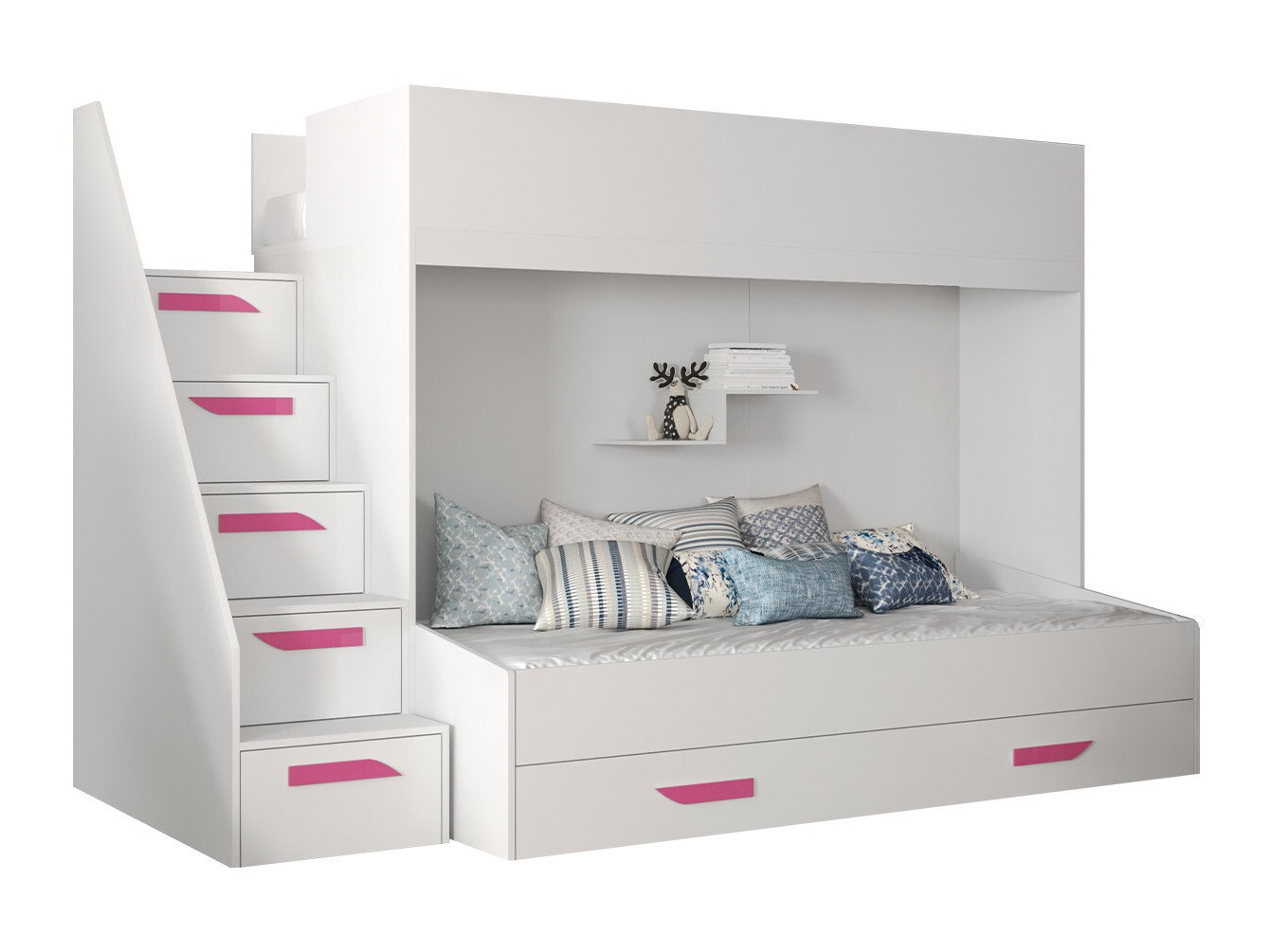 Lit superposé Hartford 356 (Blanc + Blanc brillant + Rose)