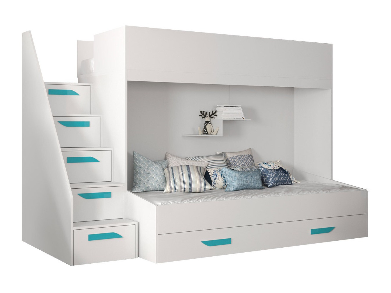 Lit superposé Hartford 356 (Blanc + Blanc brillant + Turquoise)