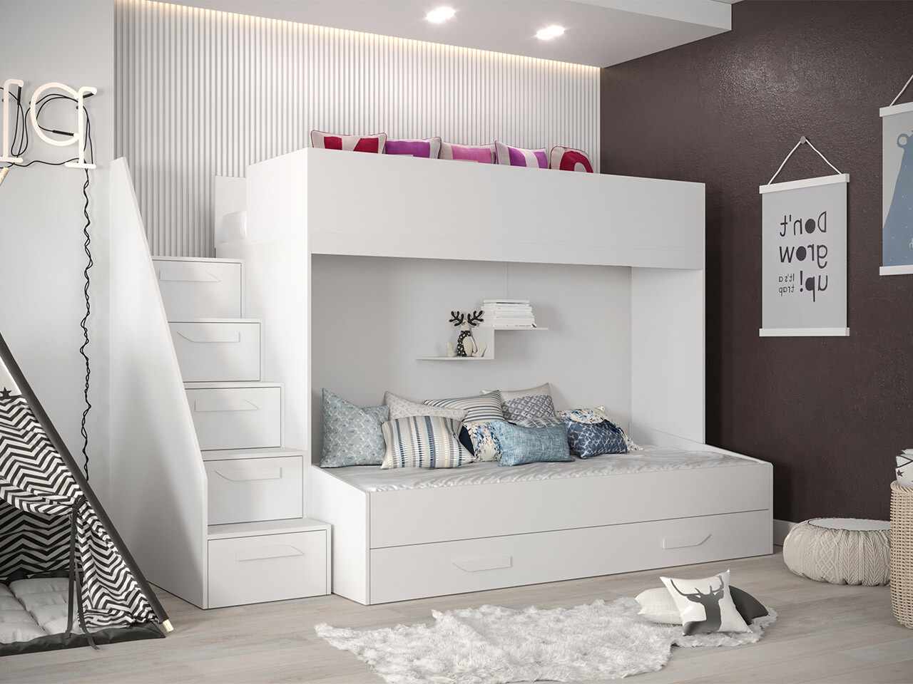 Lit superposé Hartford 356 (Blanc + Blanc brillant)