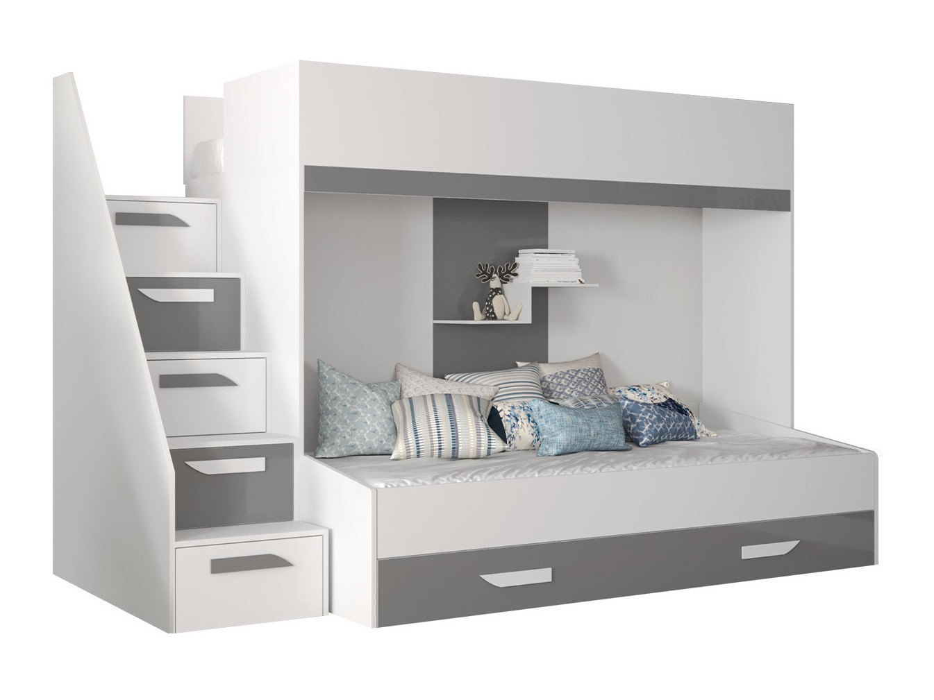 Lit superposé Hartford 356 (Blanc + Gris brillant + Blanc brillant)