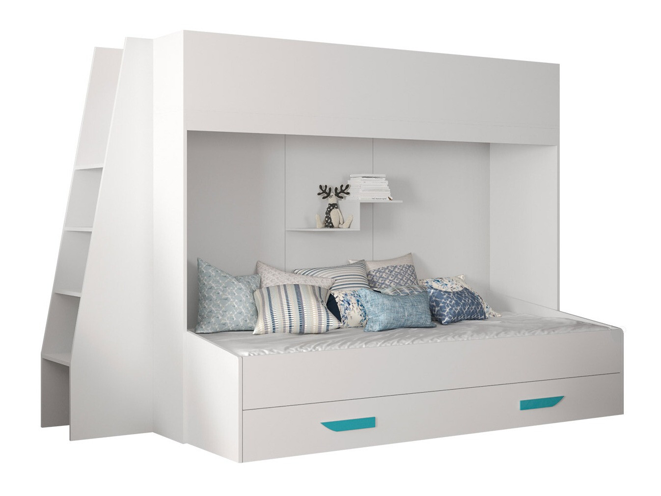 Lit superposé Hartford 357 (Blanc + Blanc brillant + Turquoise)