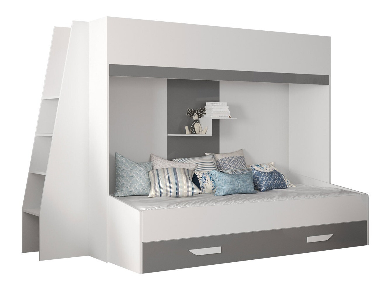 Lit superposé Hartford 357 (Blanc + Gris brillant + Blanc brillant)