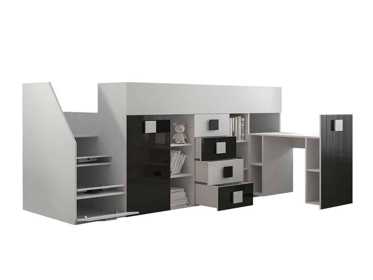 Lit haut Hartford 366 (Blanc + Gris brillant + Blanc brillant)