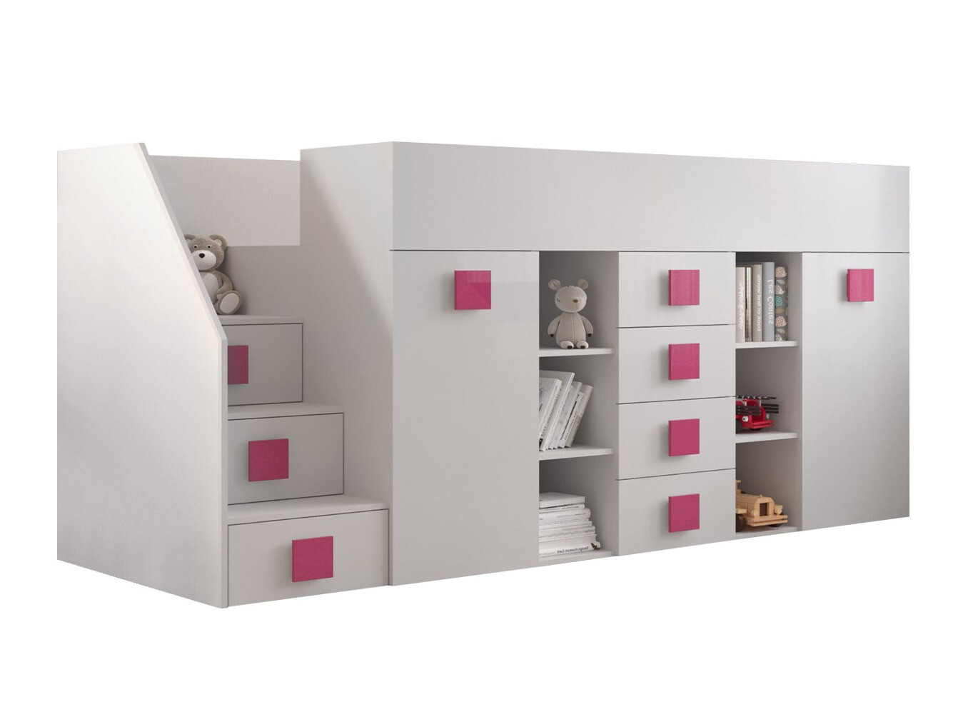 Lit mezzanine Hartford 366 (Blanc + Blanc brillant + Rose)