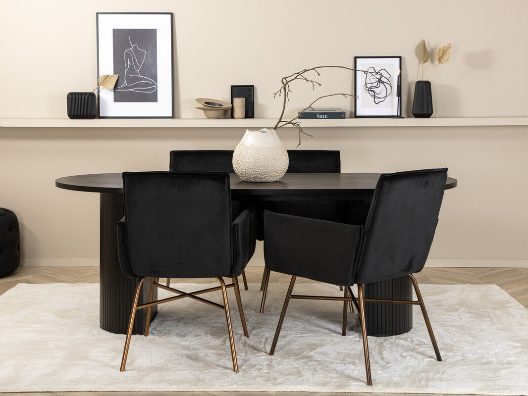 Salle à manger complète Dallas 3315 (Noir + Cuivre)