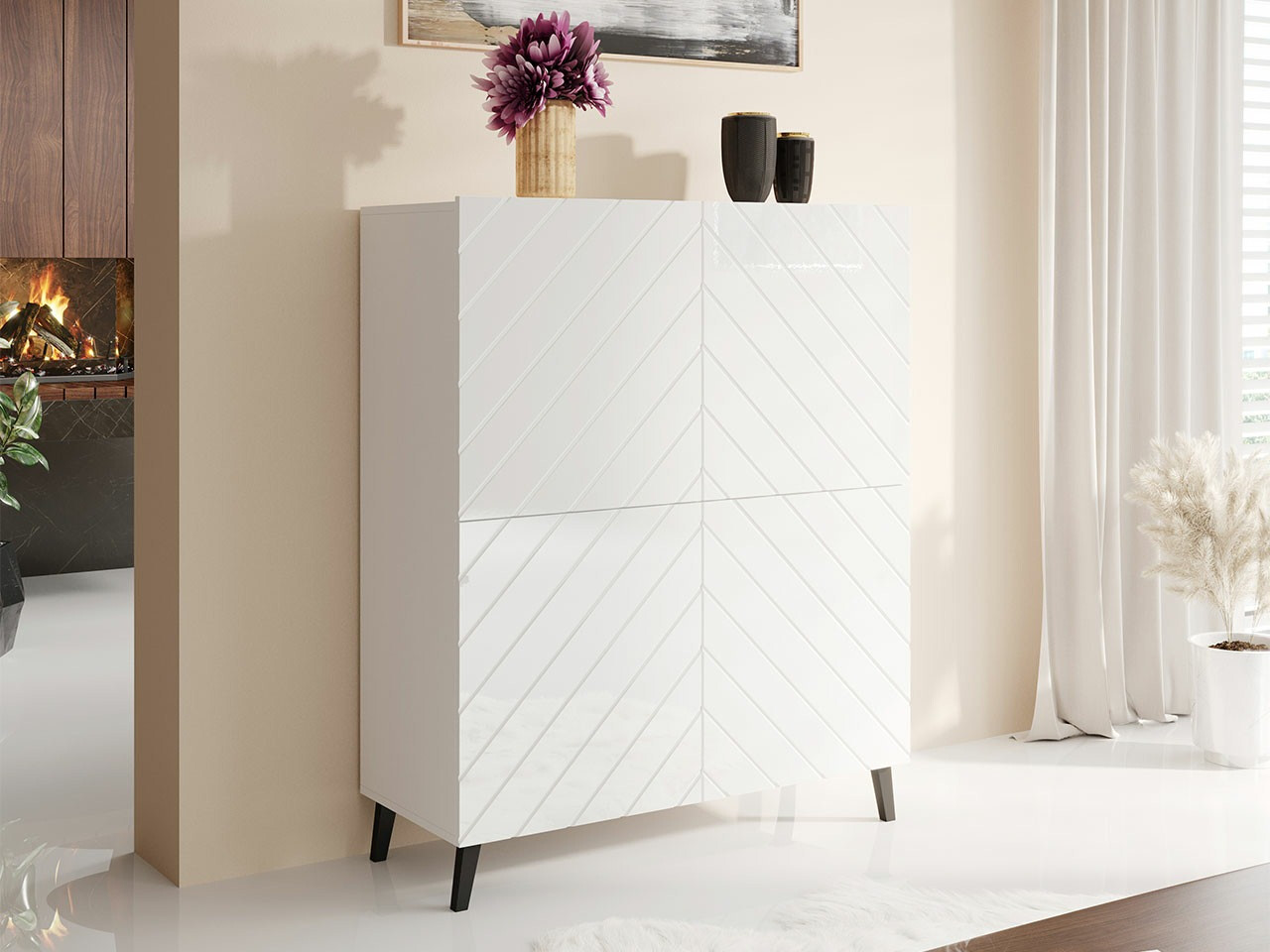 Buffet Charlotte 179 (Blanc + Blanc brillant)