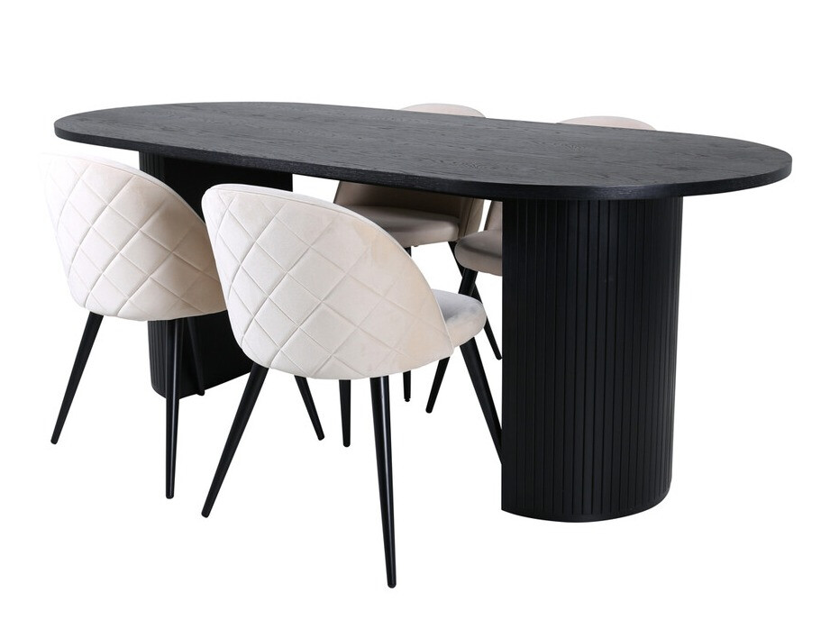 Salle à manger complète Dallas 3321 (Noir + Beige)