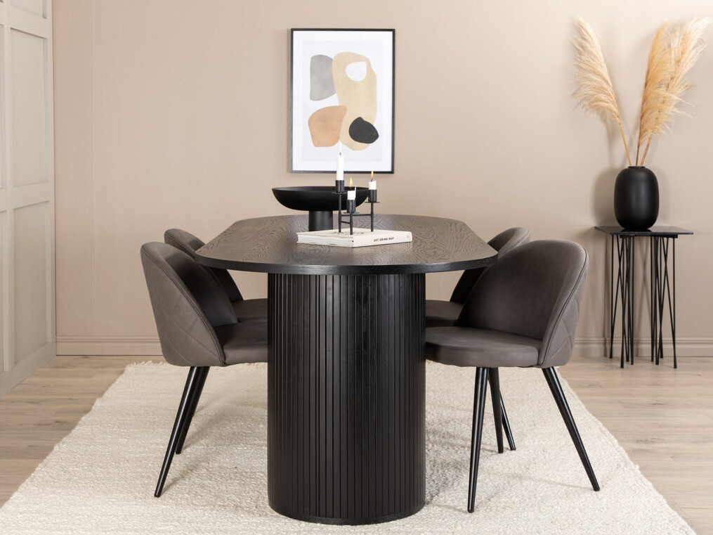 Salle à manger complète Dallas 3321 (Noir + Gris)