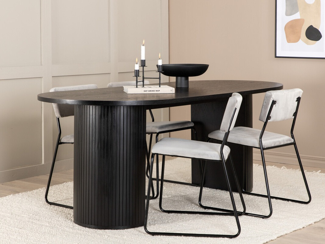 Salle à manger complète Dallas 3322 (Noir + Gris clair)