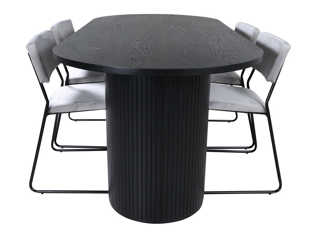 Salle à manger complète Dallas 3322 (Noir + Gris clair)