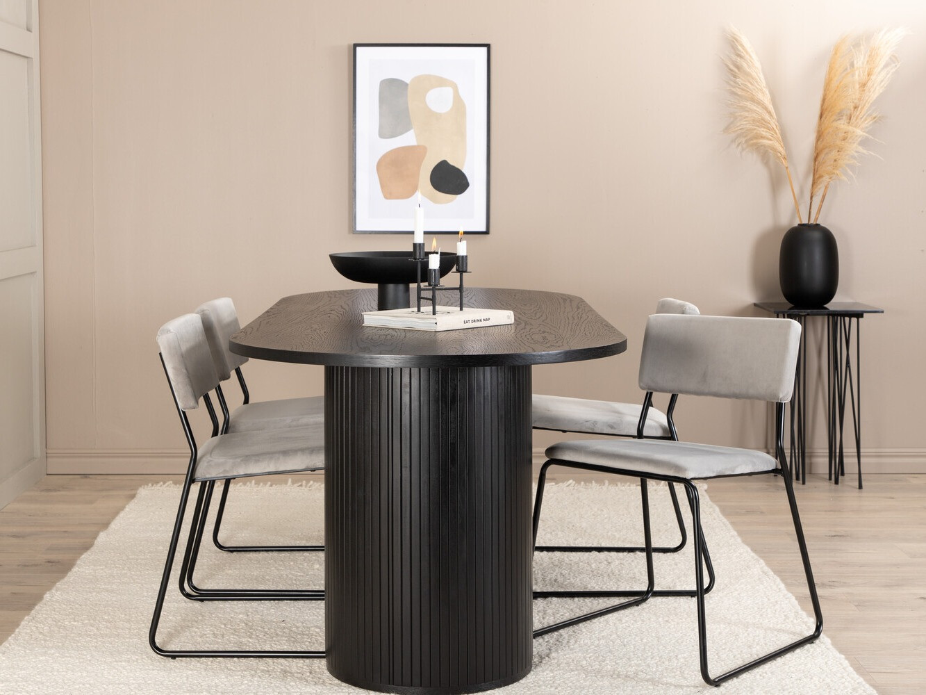 Salle à manger complète Dallas 3322 (Noir + Gris clair)
