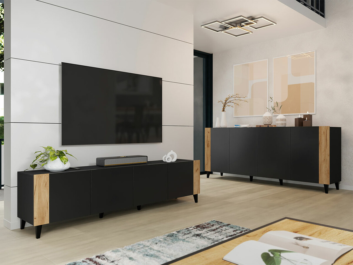 Meuble TV Charlotte 184 (Noir + Craft chêne)