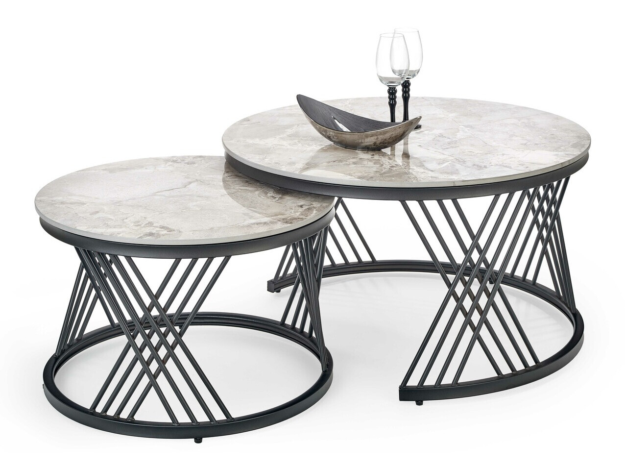 Ensemble tables basses Houston Acetum (Noir + Marbre gris)
