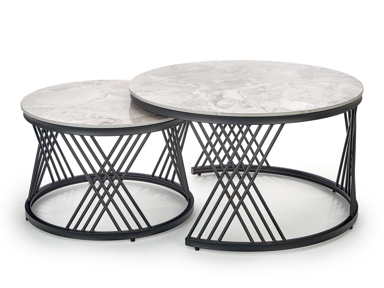 Ensemble tables basses Houston Acetum (Noir + Marbre gris)