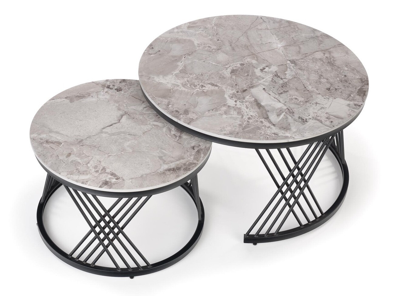 Ensemble tables basses Houston Acetum (Noir + Marbre gris)