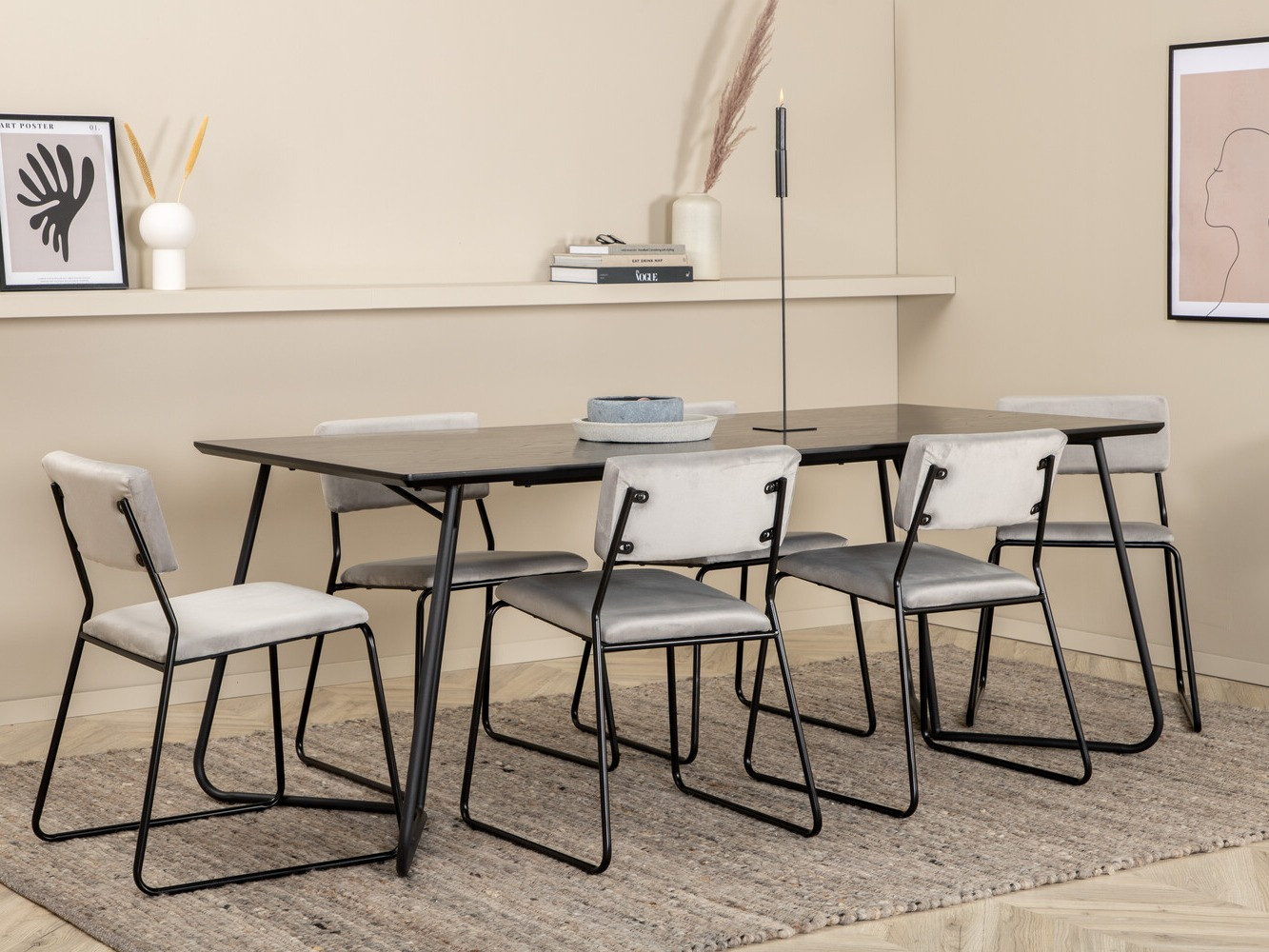 Salle à manger complète Dallas 2715 (Gris + Noir)