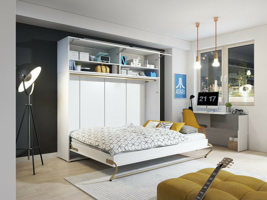 Lit escamotable Concept Pro Lenart IV (Blanc + Blanc brillant)