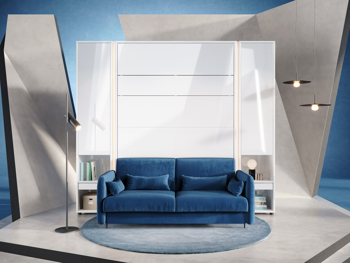 Ensemble de meubles Concept Pro Lenart VI (Blanc brillant + Blanc + Bleu)
