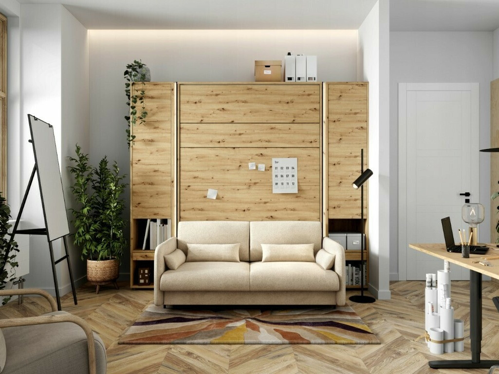 Lit escamotable Concept Pro Lenart VII (Chêne Artisan + Beige)