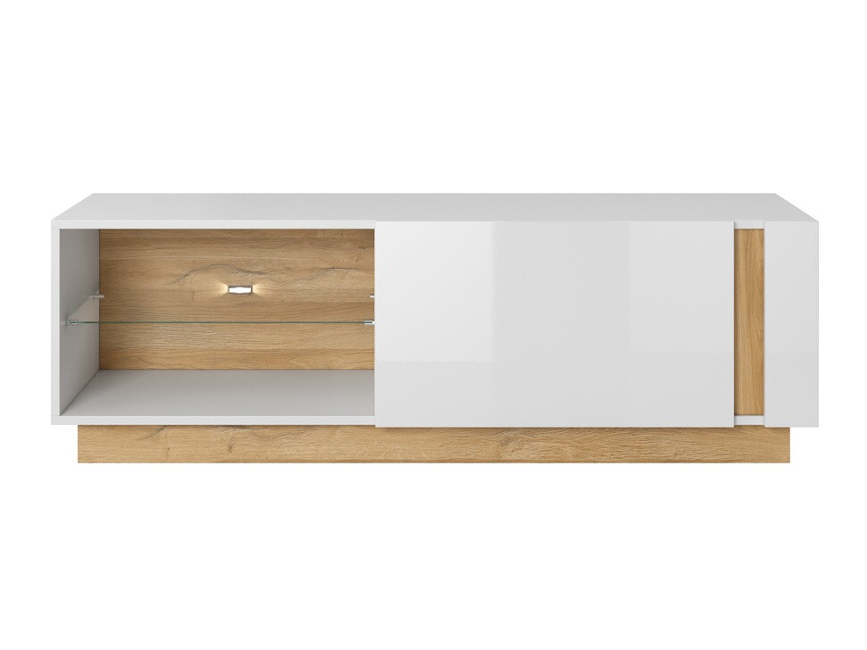 Meuble TV Novbela 107 (Blanc + Blanc brillant + Grandson chêne)