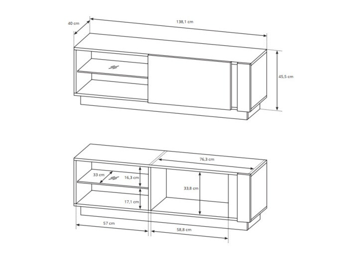 Meuble TV Novbela 107 (Blanc + Blanc brillant + Grandson chêne)