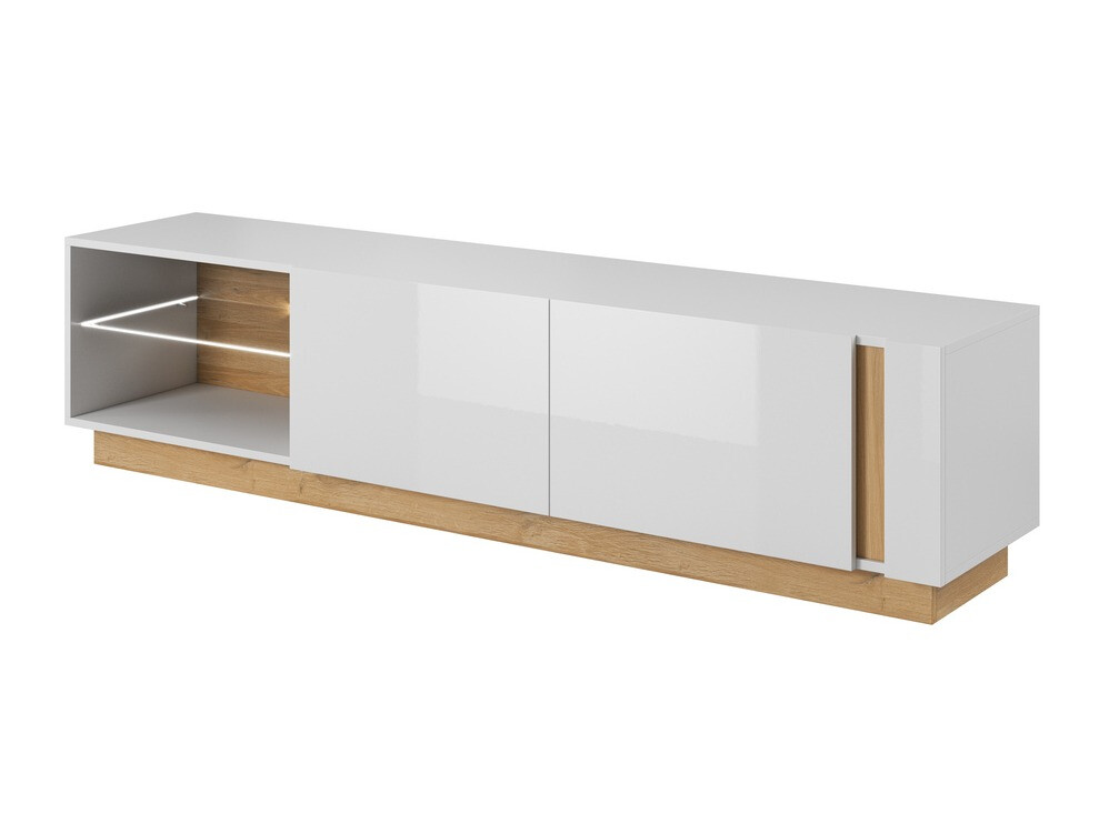 Meuble TV Novbela 108 (Blanc + Blanc brillant + Grandson chêne)