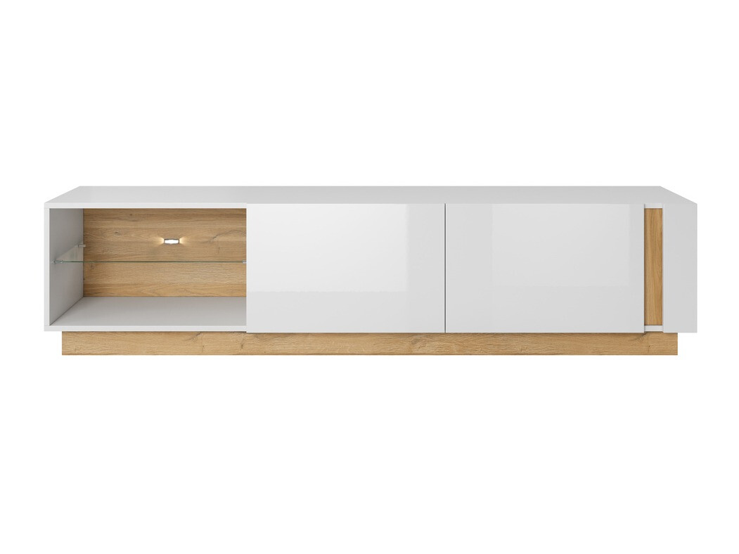 Meuble TV Novbela 108 (Blanc + Blanc brillant + Grandson chêne)