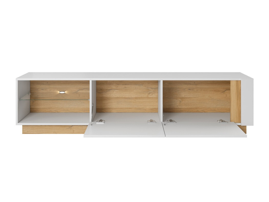 Meuble TV Novbela 108 (Blanc + Blanc brillant + Grandson chêne)