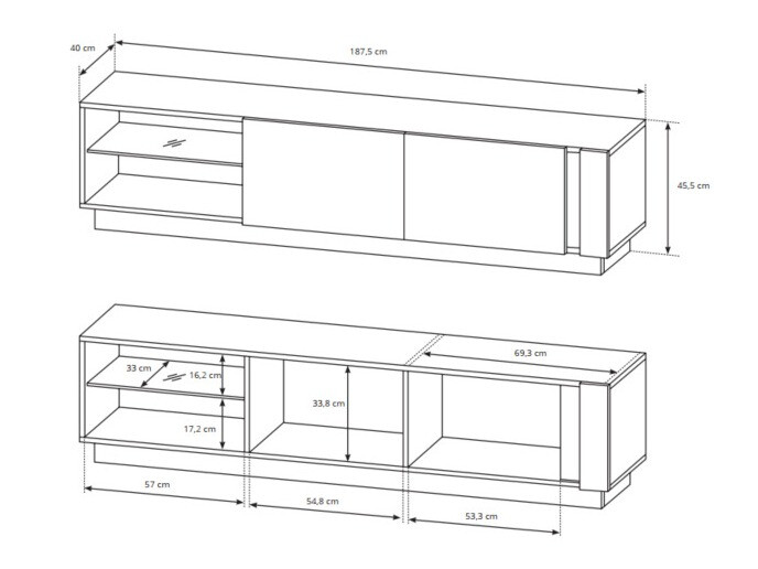 Meuble TV Novbela 108 (Blanc + Blanc brillant + Grandson chêne)