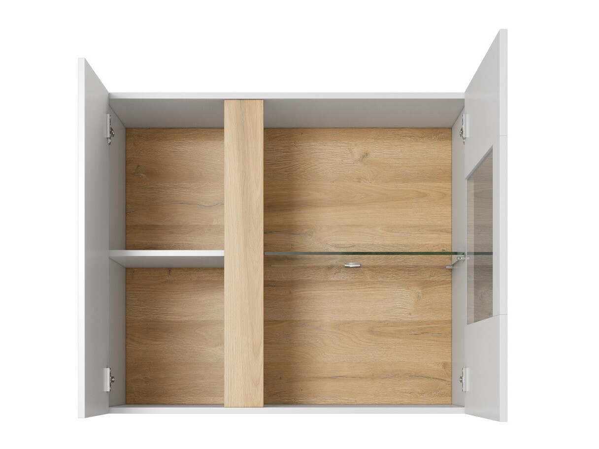 Ensemble de salon Novbela 114 (Blanc + Blanc brillant + Grandson chêne)