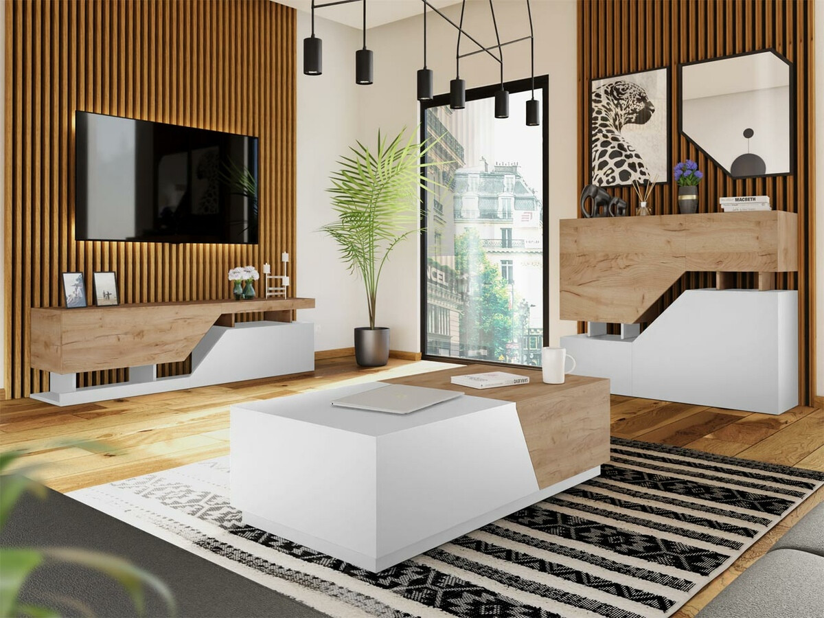 Table basse Comfivo Daldune (Blanc + Chêne wotan)