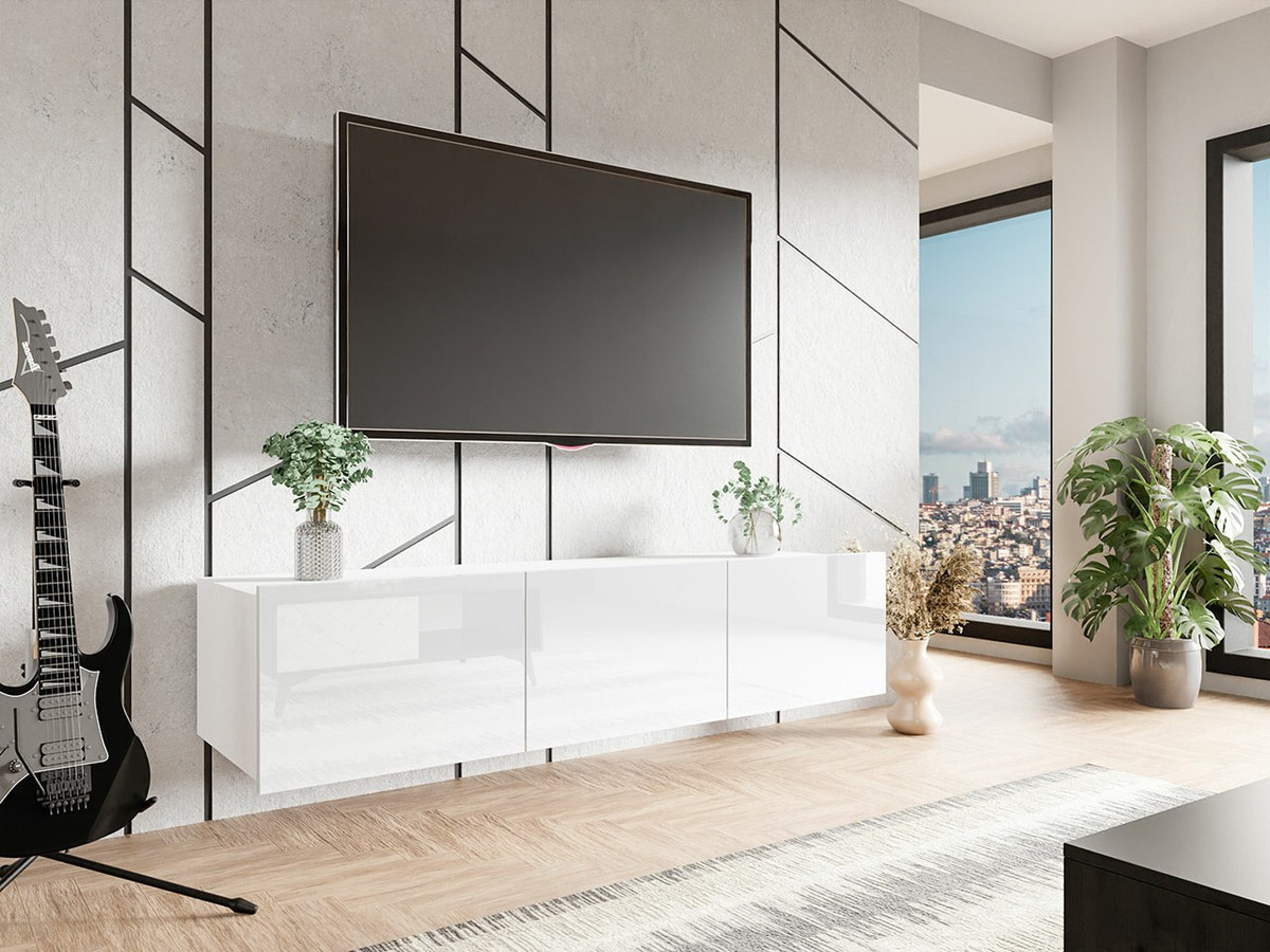 Meuble TV Remus (Blanc + Blanc brillant)