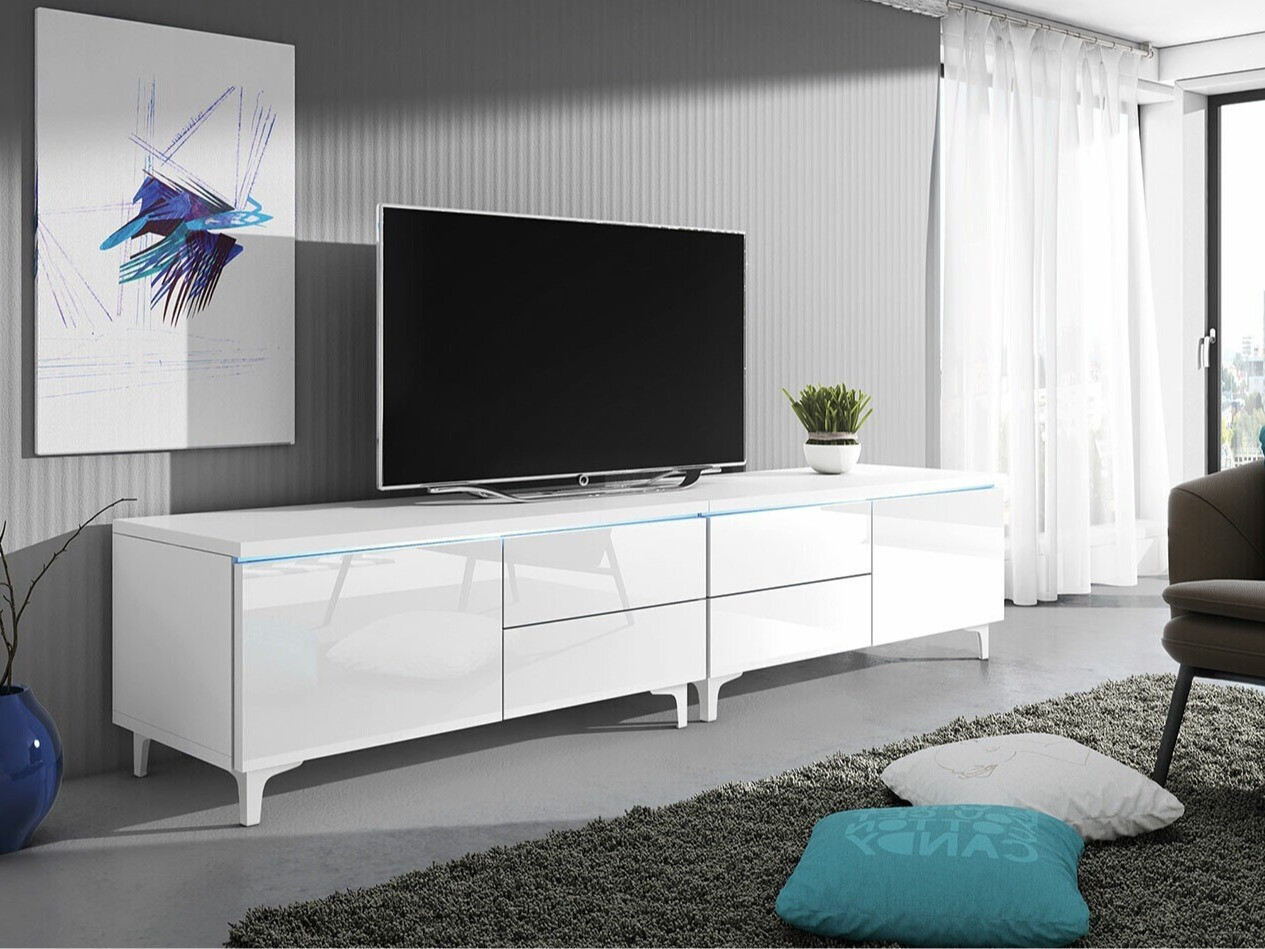 Meuble TV Hortus I (Blanc + Blanc brillant)