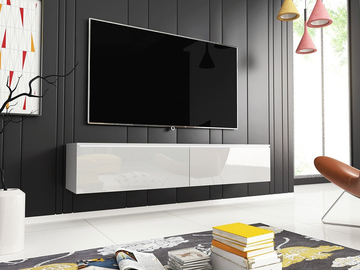 Meuble TV Scientia (Blanc + Blanc brillant)