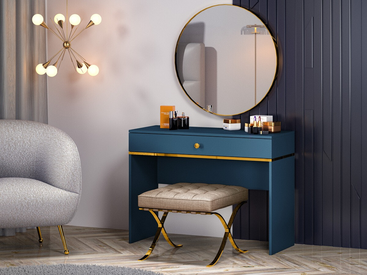 Coiffeuse Flonovu 108 (Bleu foncé + Doré)