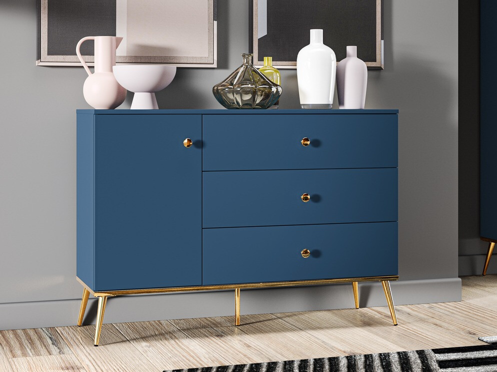 Commode Flonovu 103 (Bleu foncé + Doré)