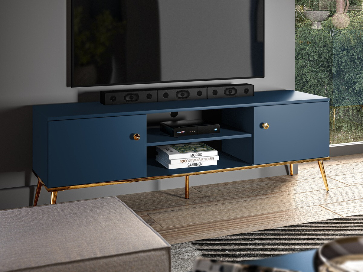 Meuble TV Flonovu 104 (Bleu foncé + Doré)