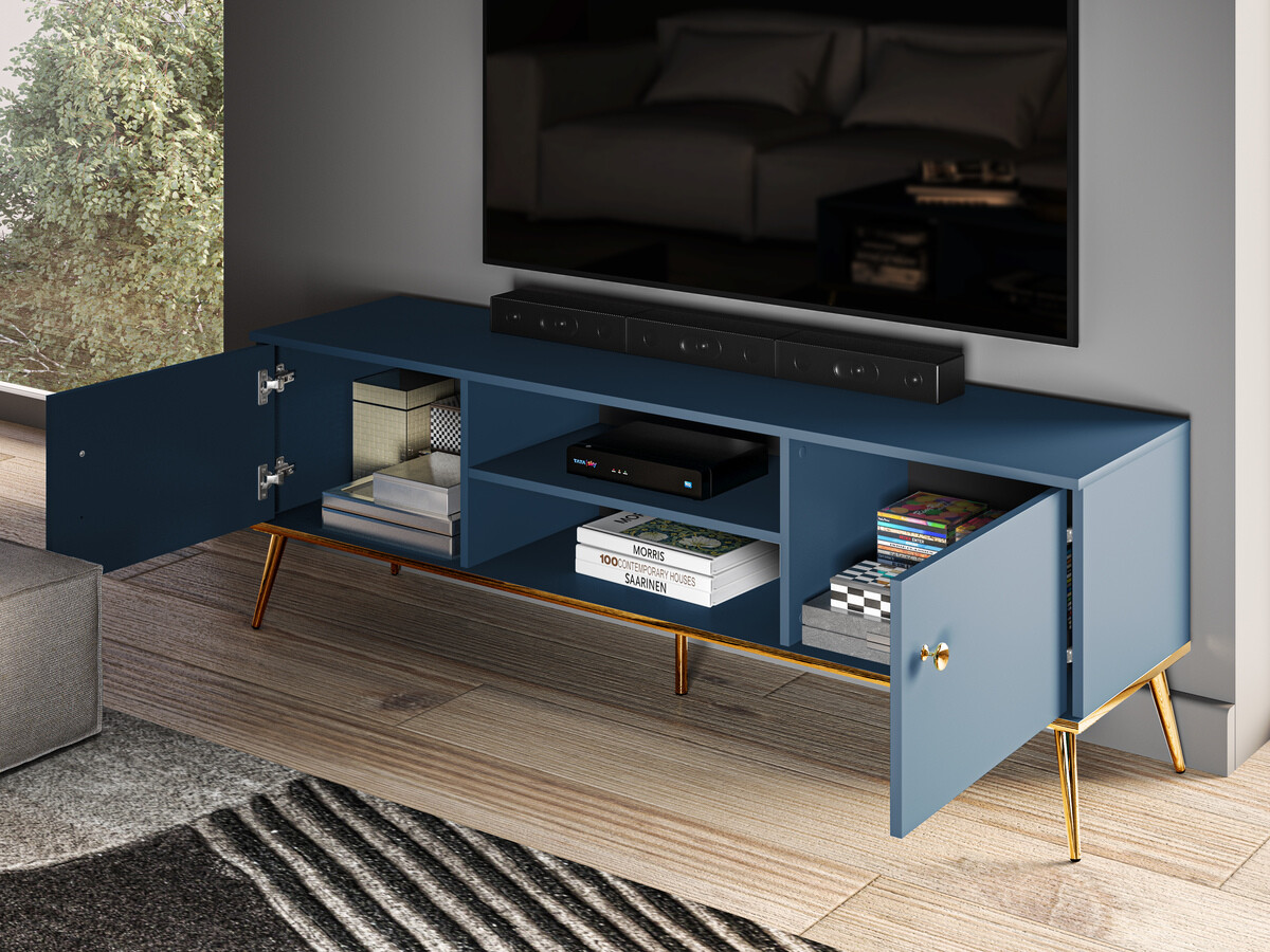 Meuble TV Flonovu 104 (Bleu foncé + Doré)