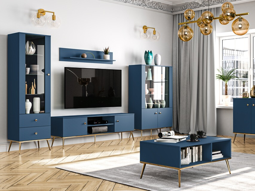 Meuble TV Flonovu 104 (Bleu foncé + Doré)
