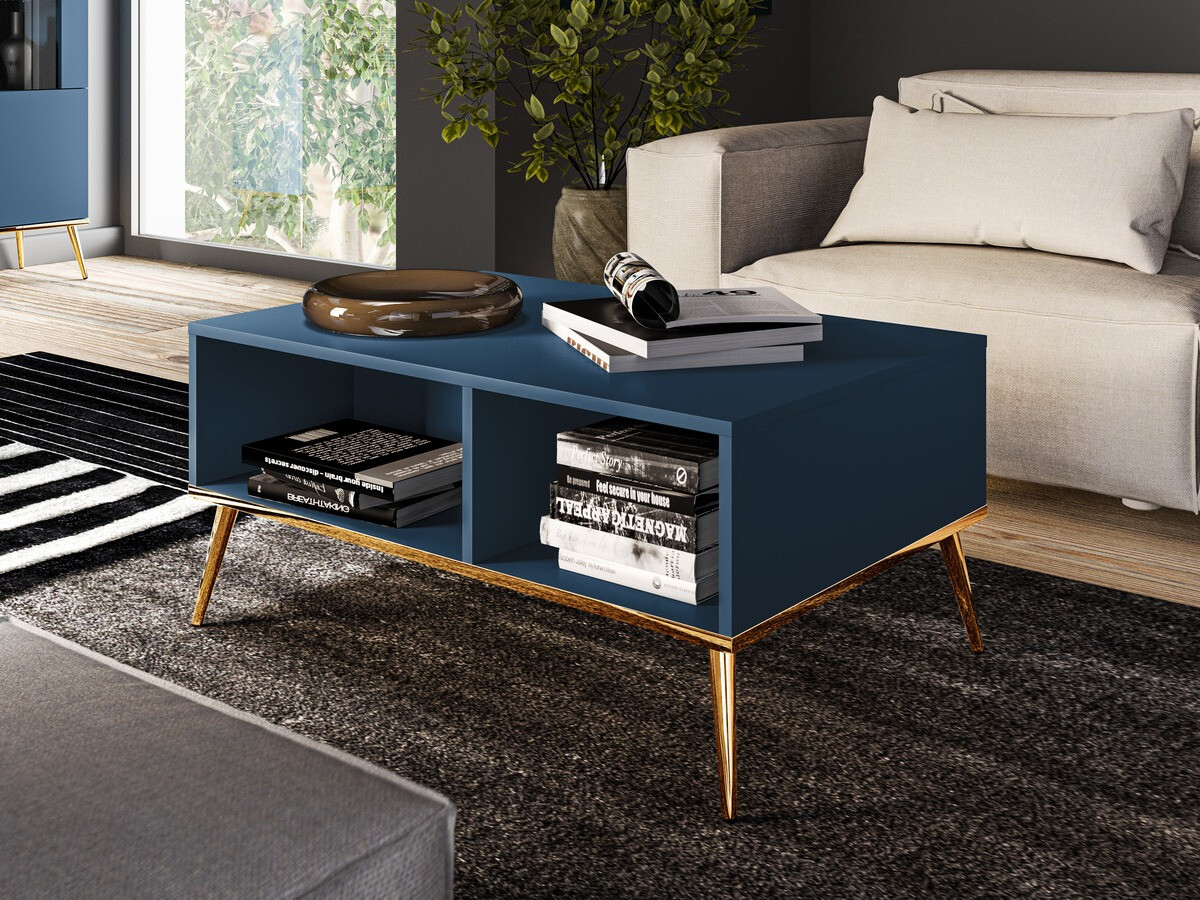 Table basse Flonovu 106 (Bleu foncé + Doré)