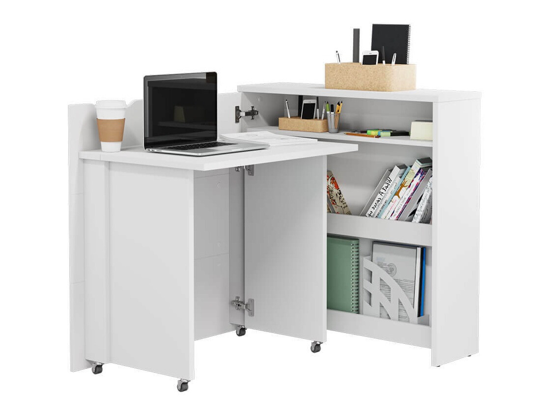 Bureau d'angle Concept Pro Lenart II (Blanc + Blanc brillant)