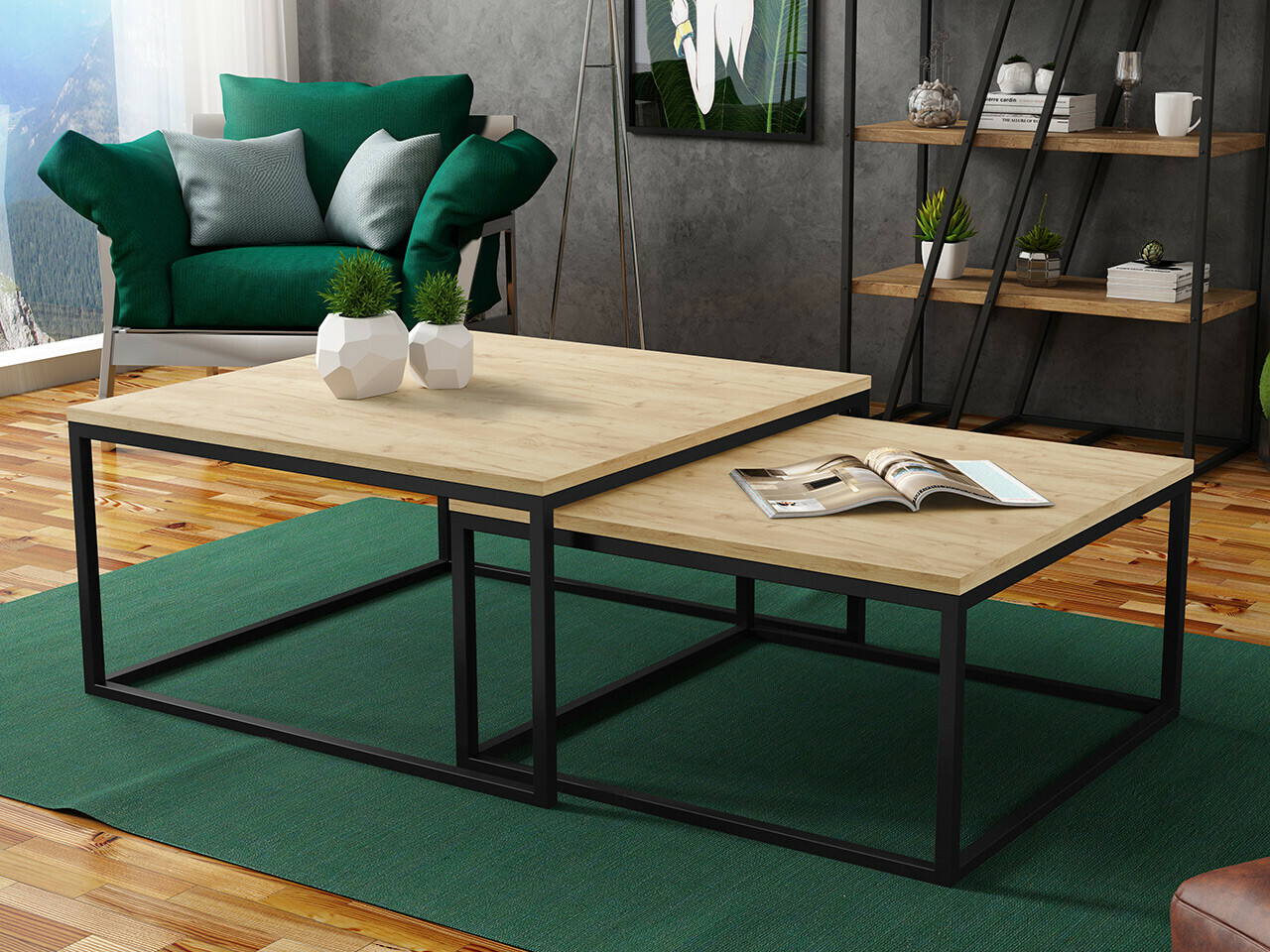 Ensemble tables basses Oswego 101 (Craft chêne + Noir)