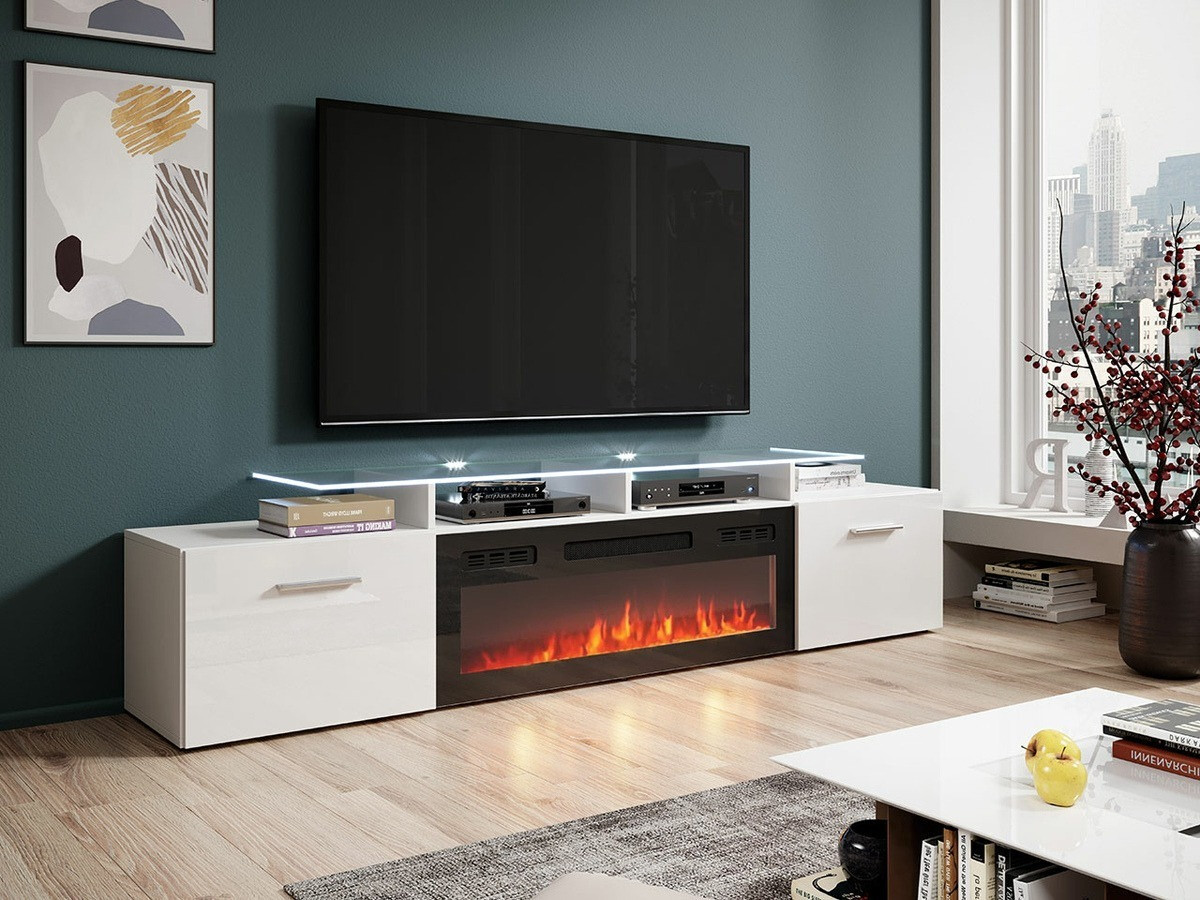 Meuble TV Numerus (Blanc + Blanc brillant)