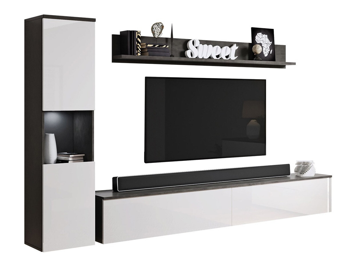 Ensemble de salon Sarasota 130 (Gris foncé + Blanc brillant)