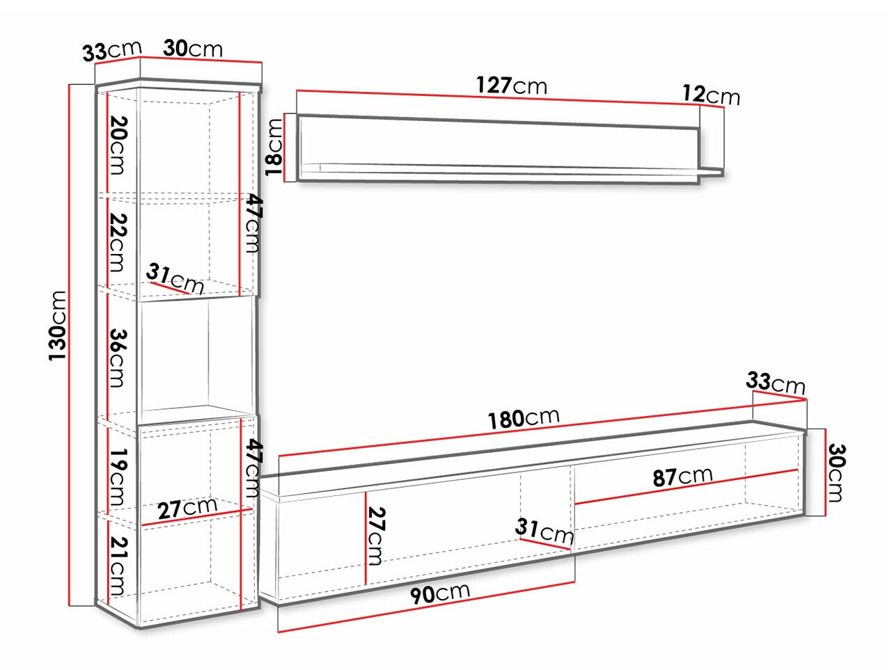 Ensemble de salon Sarasota 130 (Gris foncé + Blanc brillant)